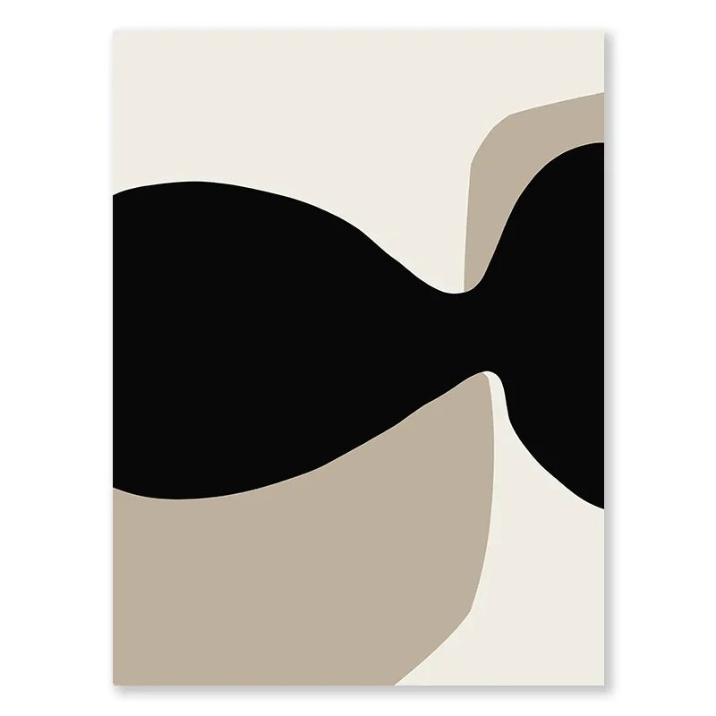 Modern Minimalist Neutral Gallery Wall Art Black and Beige Abstract Art Canvas Painting Nordic Simple Bedroom Frameless Wall Art