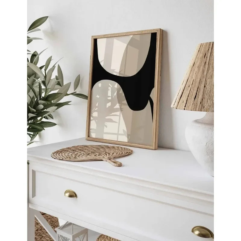 Modern Minimalist Neutral Gallery Wall Art Black and Beige Abstract Art Canvas Painting Nordic Simple Bedroom Frameless Wall Art