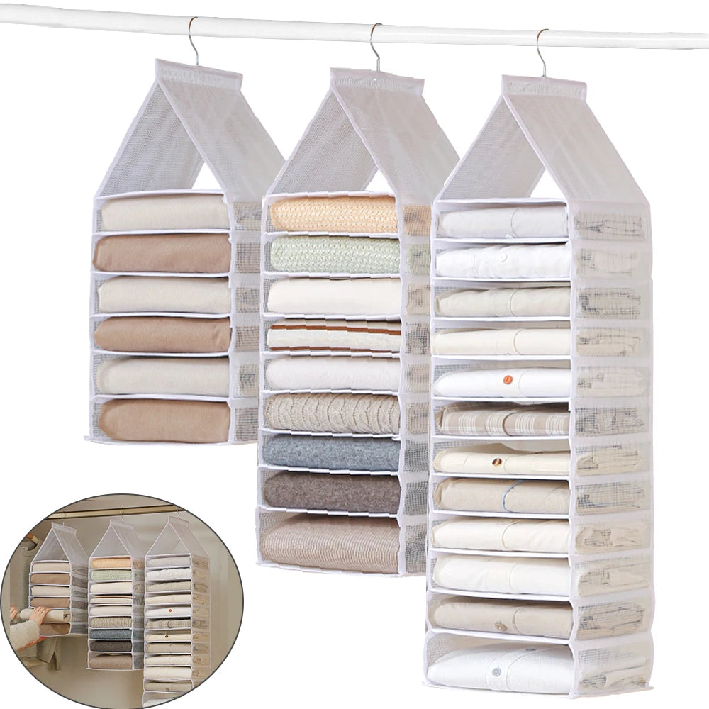 Closet Hanging Storage Bag Cabinet Organizer for Pants Socks T-Shirt Underwear Organizer Hanging Foldable Wardrobe Organizer