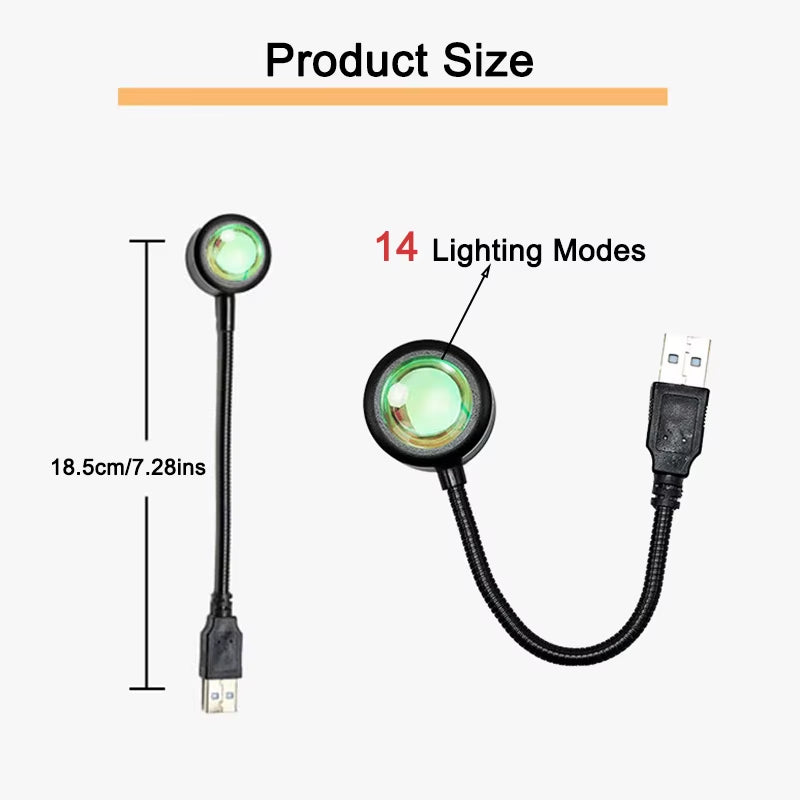 1Pc USB Sunset Lamp LED Rainbow Neon Night Light Projector Photography Wall Atmosphere Lighting for Bedroom Home Room Decor Gift