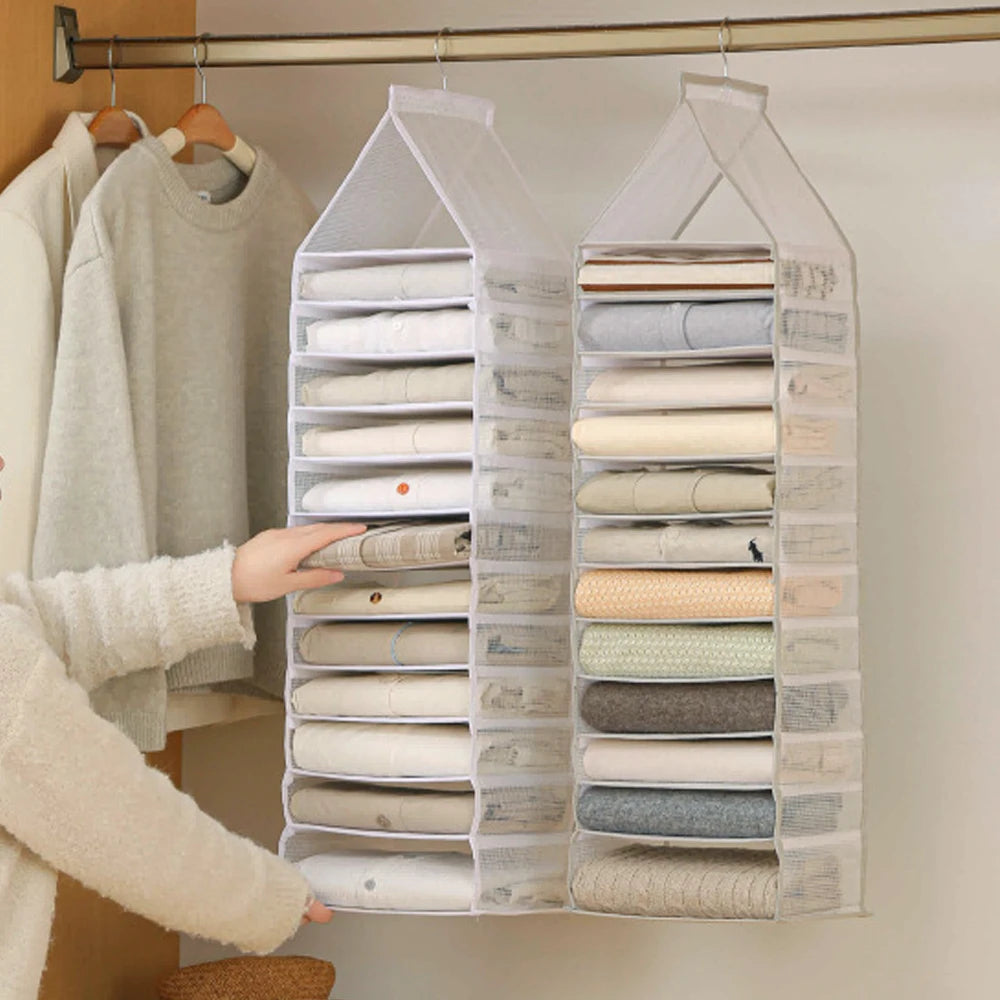Closet Hanging Storage Bag Cabinet Organizer for Pants Socks T-Shirt Underwear Organizer Hanging Foldable Wardrobe Organizer