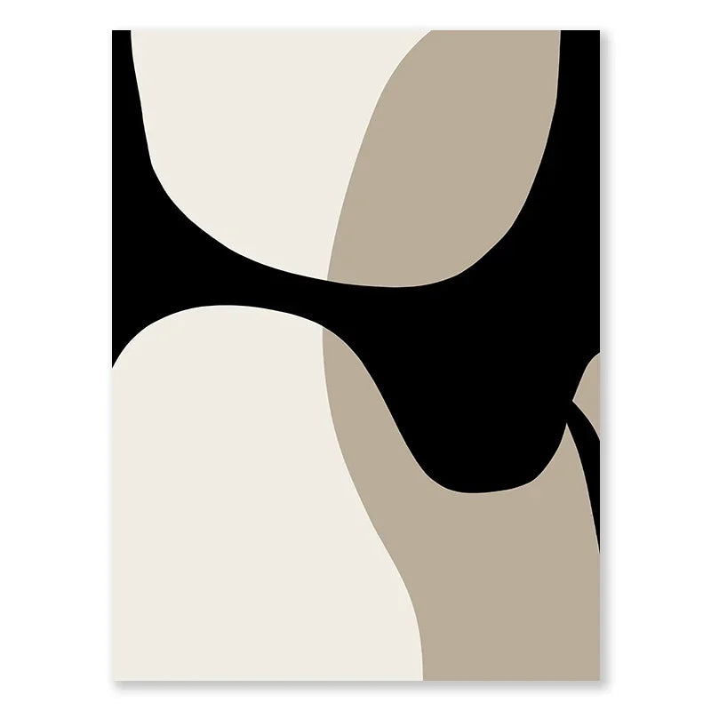 Modern Minimalist Neutral Gallery Wall Art Black and Beige Abstract Art Canvas Painting Nordic Simple Bedroom Frameless Wall Art