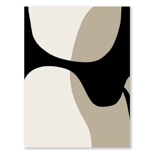 Modern Minimalist Neutral Gallery Wall Art Black and Beige Abstract Art Canvas Painting Nordic Simple Bedroom Frameless Wall Art
