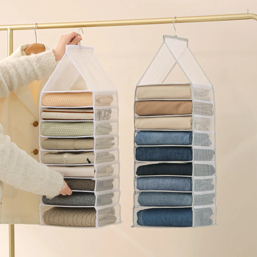 Closet Hanging Storage Bag Cabinet Organizer for Pants Socks T-Shirt Underwear Organizer Hanging Foldable Wardrobe Organizer
