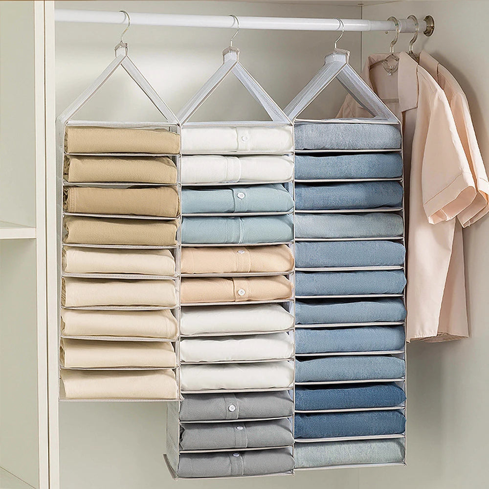 Closet Hanging Storage Bag Cabinet Organizer for Pants Socks T-Shirt Underwear Organizer Hanging Foldable Wardrobe Organizer